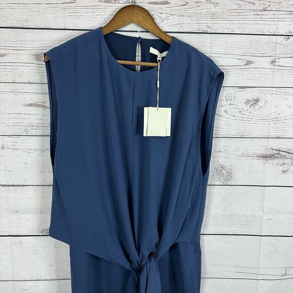 Tibi Dress Womens 8 Blue Navy Dot Tie Waist Square Neck Costal Beach - Picture 2 of 15